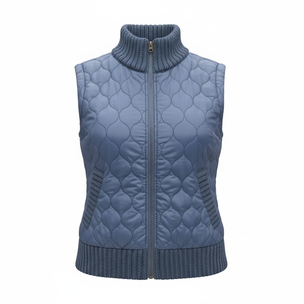 Westbound Petites Quilted Puffer Vest Insignia Blu‎ Ribbed Trim PM F41VW750P NWT